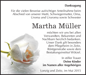 Traueranzeige von Martha Müller von Mitteldeutsche Zeitung Zeitz