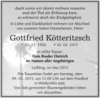 Traueranzeige von Gottfried Kötteritzsch von Mitteldeutsche Zeitung Weißenfels