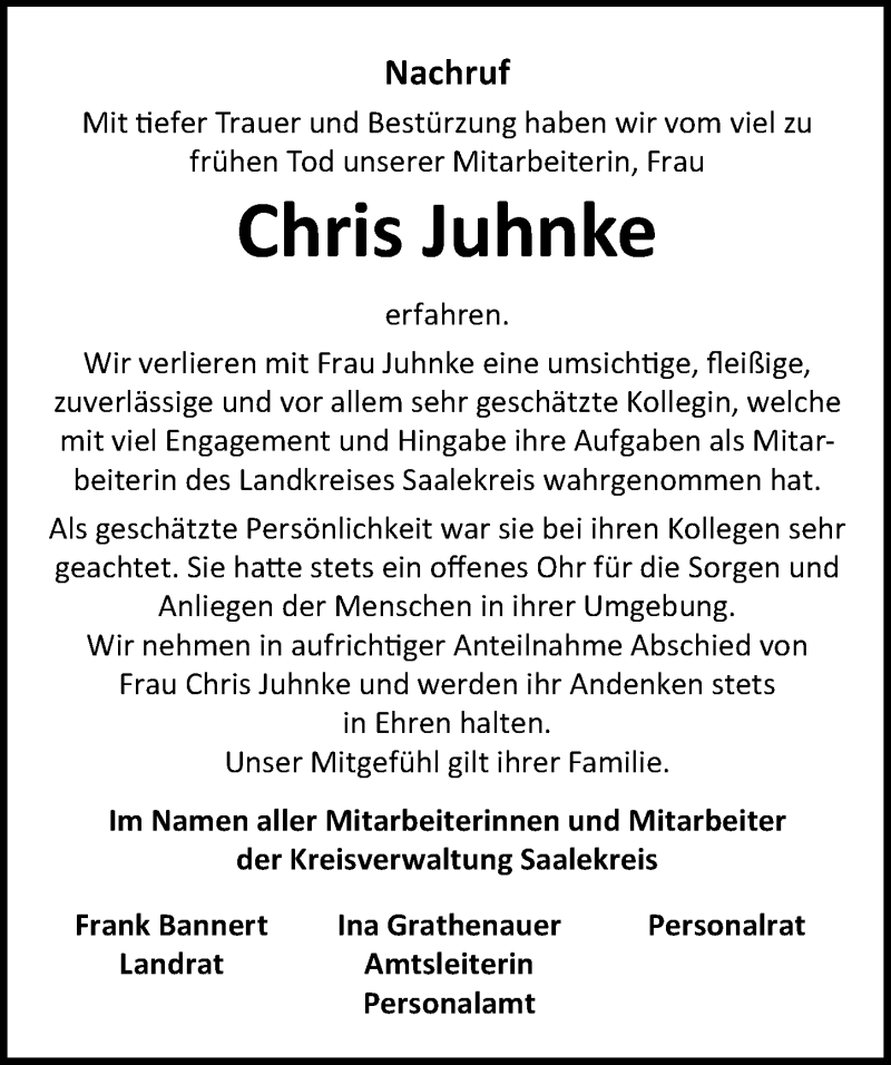  Traueranzeige für Chris Juhnke vom 23.05.2015 aus Mitteldeutsche Zeitung