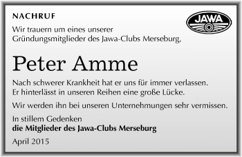 Traueranzeige von Peter Amme von Mitteldeutsche Zeitung Merseburg/Querfurt