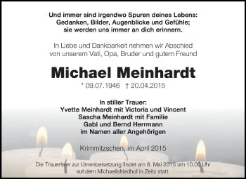 Traueranzeige von Michael Meinhardt von Super Sonntag Zeitz