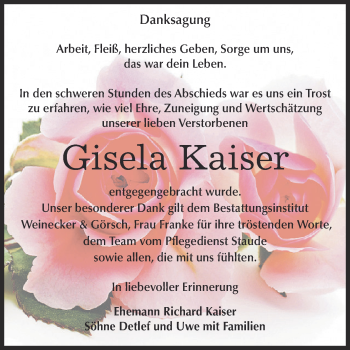Traueranzeige von Gisela Kaiser von Super Sonntag Bernburg