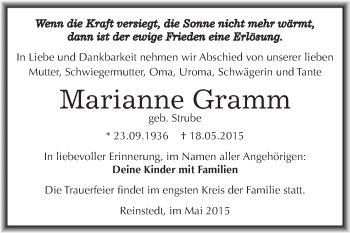 Traueranzeige von Marianne Gramm von Super Sonntag SGH Mansf. Land