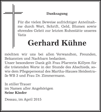 Traueranzeige von Gerhard Kühne von WVG - Wochenspiegel Dessau / Köthen