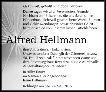 Traueranzeige von Alfred Hellmann von Mitteldeutsche Zeitung Mansfelder Land