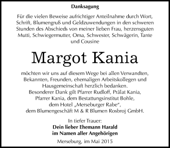 Traueranzeige von Margot Kania von Mitteldeutsche Zeitung Merseburg/Querfurt