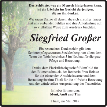Traueranzeige von Siegfried Großer von Super Sonntag Quedlinburg