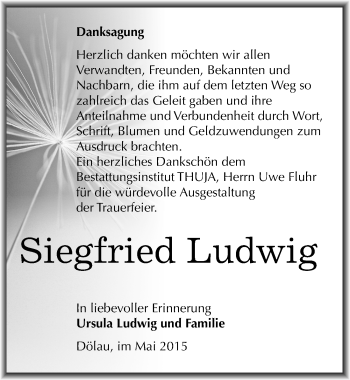 Traueranzeige von Siegfried Ludwig von Mitteldeutsche Zeitung Halle/Saalkreis