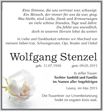 Traueranzeige von Wolfgang Stenzel von Mitteldeutsche Zeitung Merseburg/Querfurt