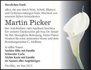 Traueranzeige von Martin Picker von WVG - Wochenspiegel Merseburg