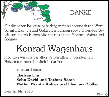 Traueranzeige von Konrad Wagenhaus von Super Sonntag Zeitz