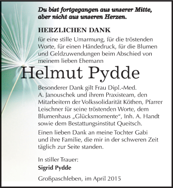 Traueranzeige von Helmut Pydde von Mitteldeutsche Zeitung Köthen