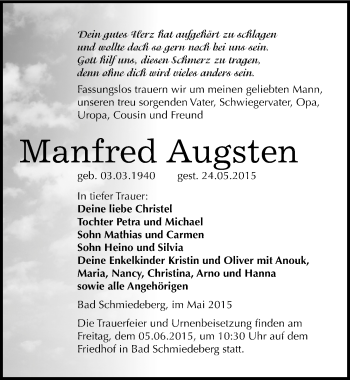 Traueranzeige von Manfred Augsten von Mitteldeutsche Zeitung Wittenberg