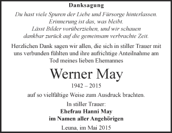 Traueranzeige von Werner May von WVG - Wochenspiegel Merseburg