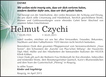 Traueranzeige von Helmut Czychi von WVG - Wochenspiegel Dessau / Köthen
