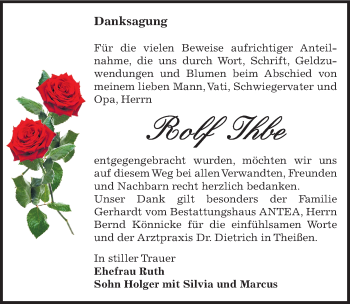 Traueranzeige von Rolf Ihbe von Mitteldeutsche Zeitung Zeitz