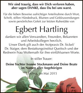 Traueranzeige von Egbert Hartling von WVG - Wochenspiegel Dessau / Köthen
