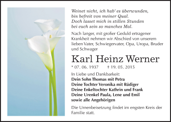 Traueranzeige von Karl Heinz Werner von Mitteldeutsche Zeitung Naumburg/Nebra