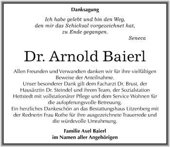 Traueranzeige von Arnold Baierl von Mitteldeutsche Zeitung Mansfelder Land