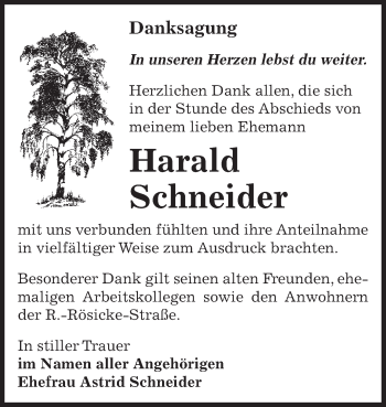 Traueranzeige von Harald Schneider von Super Sonntag Bernburg