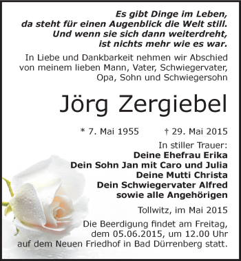 Traueranzeige von Jörg Zergiebel von Mitteldeutsche Zeitung Merseburg/Querfurt