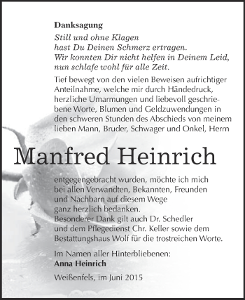 Traueranzeige von Manfred Heinrich von WVG - Wochenspiegel NMB / WSF / ZTZ