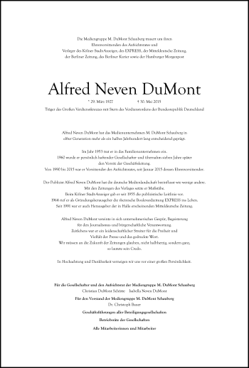 Traueranzeige von Alfred Neven DuMont von Mitteldeutsche Zeitung