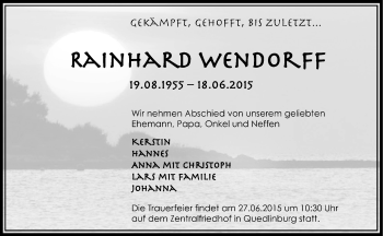 Traueranzeige von Rainhard Wendorff von Mitteldeutsche Zeitung Quedlinburg