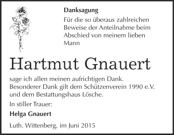 Traueranzeige von Hartmut Gnauert von WVG - Wochenspiegel Wittenberg