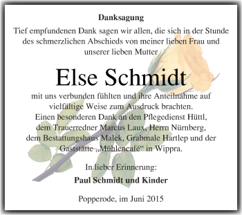 Traueranzeige von Else Schmidt von WVG - Wochenspiegel Quedlinburg