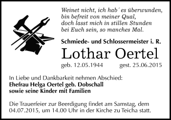 Traueranzeige von Lothar Oertel von Mitteldeutsche Zeitung Halle/Saalkreis