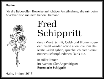 Traueranzeige von Fred Schippritt von Mitteldeutsche Zeitung Halle/Saalkreis