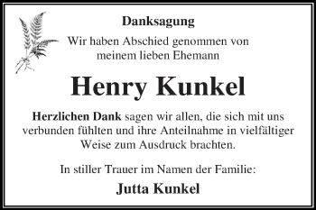 Traueranzeige von Henry Kunkel von WVG - Wochenspiegel Dessau / Köthen