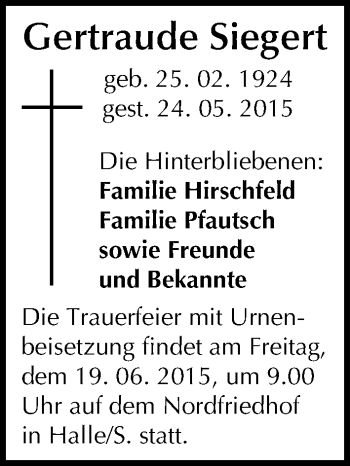 Traueranzeige von Gertraude Siegert von Mitteldeutsche Zeitung Halle/Saalkreis