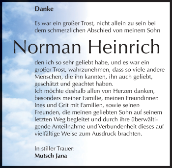 Traueranzeige von Norman Heinrich von Mitteldeutsche Zeitung Zeitz