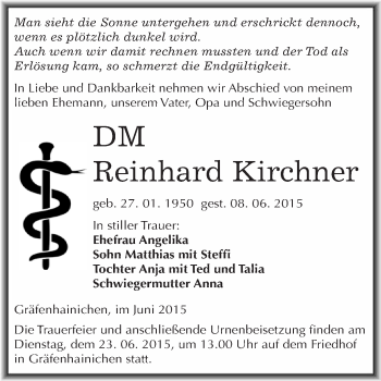 Traueranzeige von Reinhard Kirchner von WVG - Wochenspiegel Wittenberg