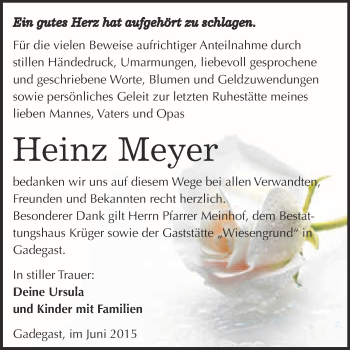 Traueranzeige von Heinz Meyer von WVG - Wochenspiegel Wittenberg