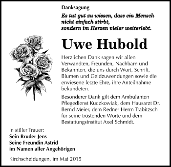 Traueranzeige von Uwe Hubold von Mitteldeutsche Zeitung Naumburg/Nebra
