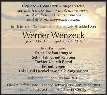 Traueranzeige von Werner Wenzeck von WVG - Wochenspiegel Dessau / Köthen