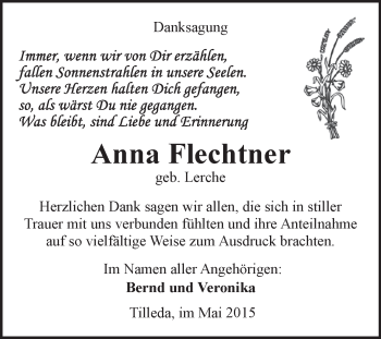 Traueranzeige von Anna Flechtner von WVG - Wochenspiegel SGH
