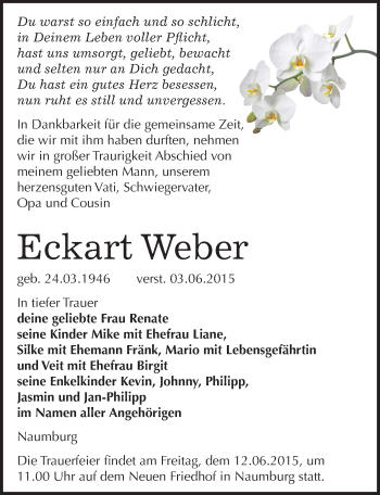 Traueranzeige von Eckart Weber von Mitteldeutsche Zeitung Naumburg/Nebra