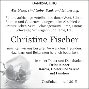 Traueranzeige von Christine Fischer von Super Sonntag Zeitz