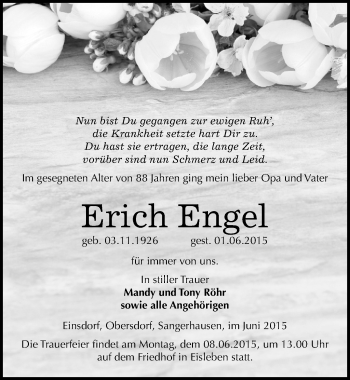 Traueranzeige von Erich Engel von Mitteldeutsche Zeitung Sangerhausen