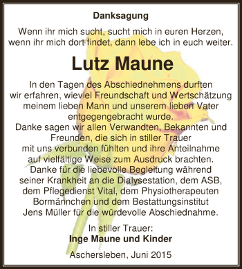 Traueranzeige von Lutz Maune von Super Sonntag Aschersleben