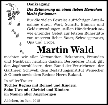 Traueranzeige von Martin Wald von Mitteldeutsche Zeitung Bernburg
