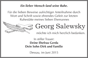 Traueranzeige von Georg Salewsky von WVG - Wochenspiegel Dessau / Köthen