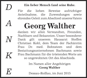 Traueranzeige von Georg Walther von Super Sonntag Dessau / Köthen