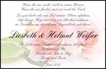 Traueranzeige von Liesbeth und Helmut Weißer von Mitteldeutsche Zeitung Zeitz