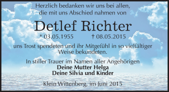 Traueranzeige von Detlef Richter von Mitteldeutsche Zeitung Wittenberg