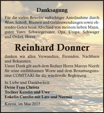 Traueranzeige von Reinhard Donner von Mitteldeutsche Zeitung Zeitz